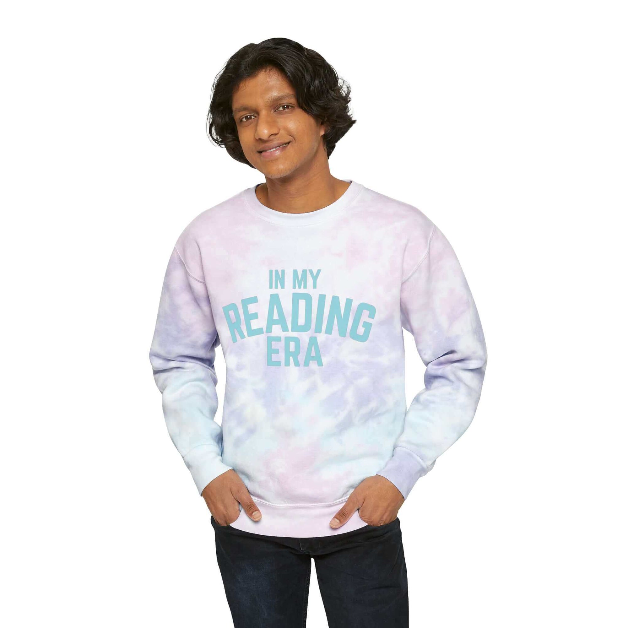 Hello Decodables | In My Reading Era Tie-Dye Sweatshirt (Blue Text)