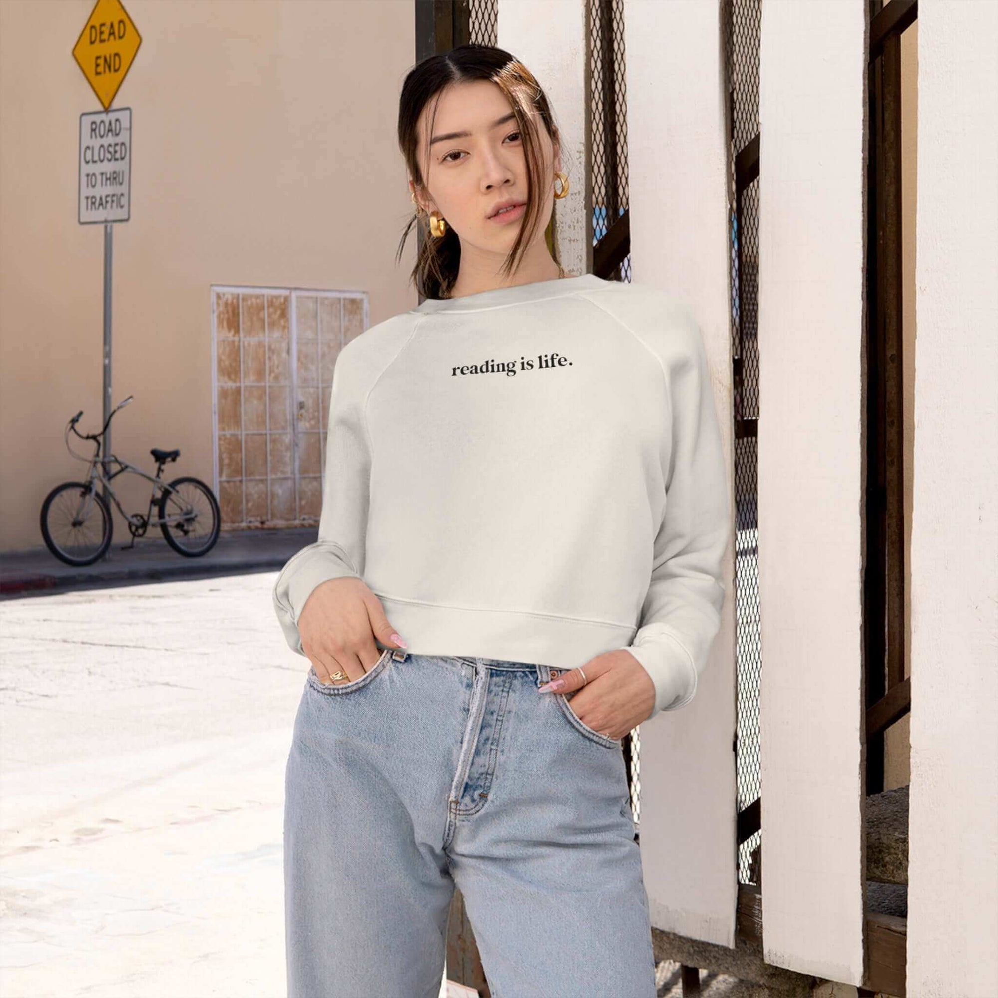 Reading Is Life Cropped Pullover (Black Text)