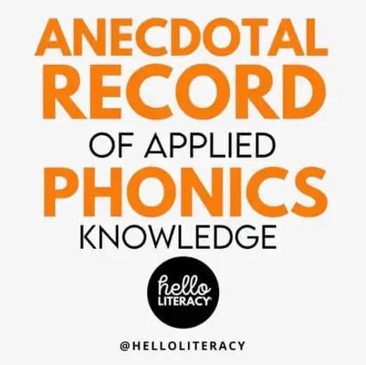 Graphic image, orange text that says Anecdotal Record of Applied Phonics Knowledge